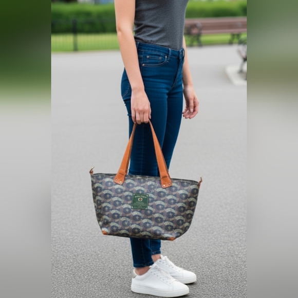 Brown and Blue Camouflage Tote with Leather Straps - Picture 11 of 11